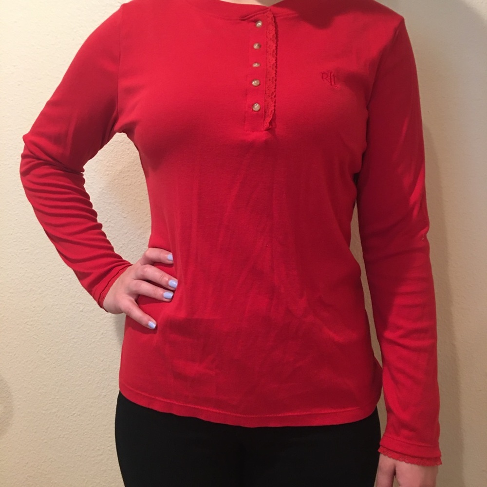Ralph Lauren Red Henley Top
